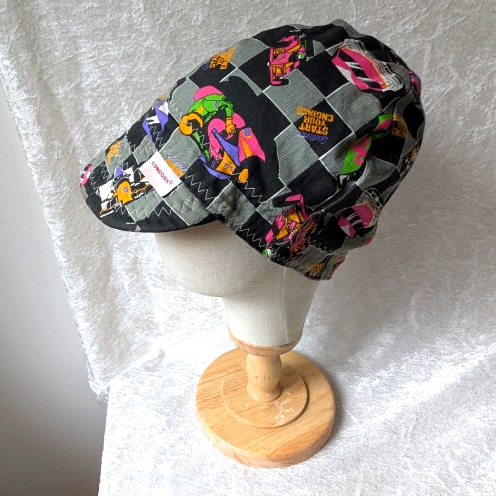 Vtg 90s Comeaux Race Car Motorcycle Grid Pattern Welding Cap